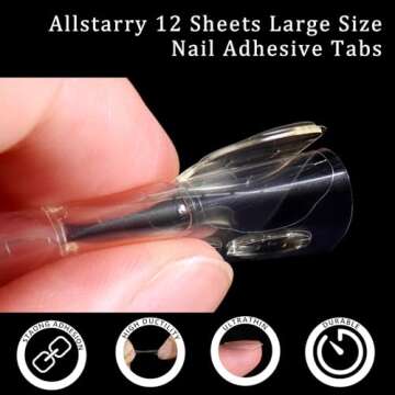 Allstarry 360pcs (12 Sheets) Nail Adhesive Tabs Waterproof Breathable Glue Tabs 15 Sizes Double-Side...