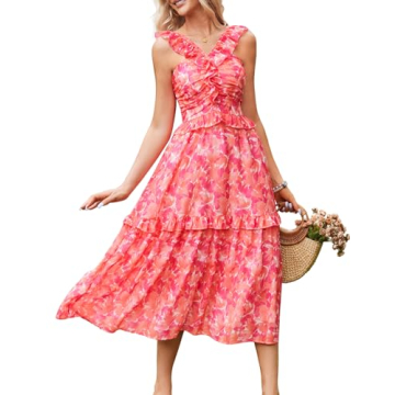 GRACE KARIN Tropical Floral Midi Dress for Summer Occasions