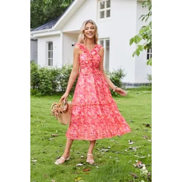 GRACE KARIN Tropical Floral Midi Dress for Summer Occasions