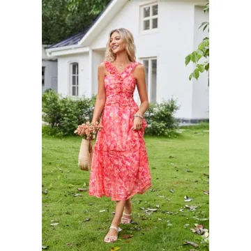 GRACE KARIN Tropical Floral Midi Dress for Summer Occasions