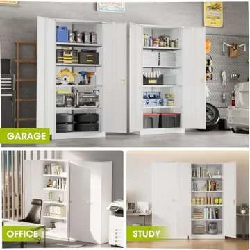 Greenvelly Metal Lockable Storage Cabinet, 72” Tall Storage Cabinet with 2 Doors and 4 Adjustable Shelves for Office, Home, Garage, Pantry (Assembly Required, 18”D, White)