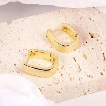 Small Chunky Earrings for Women Trendy Small Hoop Earrings Gold Plated Hypoallergenic Small Thick Hu...