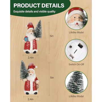 iStatue 2-Pack Lighted Santa Resin Figurines with Christmas Trees for Holiday Cheer