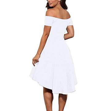 Sarin Mathews Women Off The Shoulder Short Sleeve High Low Cocktail Skater Dress White L