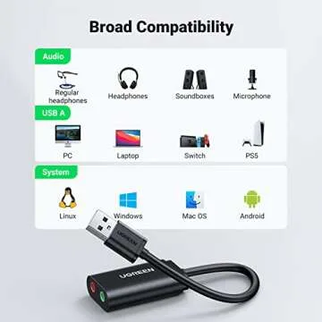 UGREEN External USB Sound Card Jack USB Adapter for Computer, PS5, PS4, USB Audio Stereo Adapter External Sound Card (Black)
