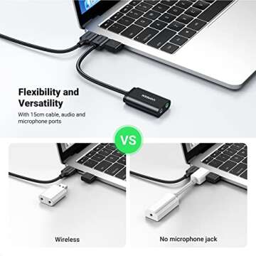 UGREEN External USB Sound Card Jack USB Adapter for Computer, PS5, PS4, USB Audio Stereo Adapter External Sound Card (Black)