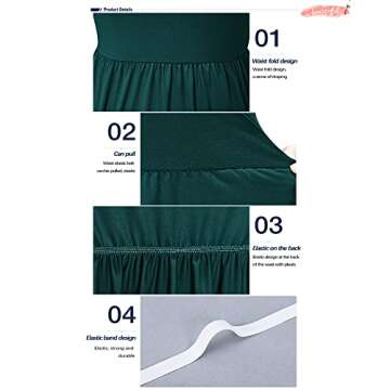 AUSELILY Women's Short Sleeve Empire Waist Dress Pleated Loose Swing Knee Length Dresses with Pockets 2025 New Dark Green M