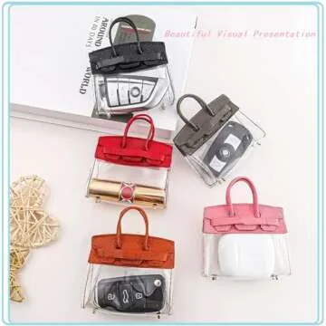 GTZTYZ Mini Creative Handbag Design Car keychain,Women Car Key Bag Mini Handbag,Exquisite Transparent Small Handbag,Headphone Bags with a Keychain
