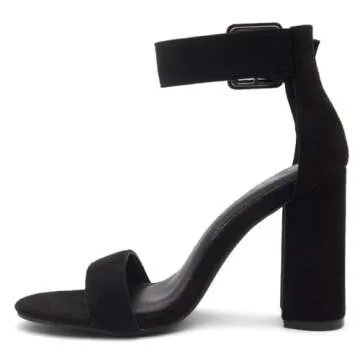 Herstyle Rumors Women's High Heels Open Toe Chunky Block Heeled Sandals with Ankle Strap – Dressy Strappy Heels for Prom Wedding Office, and Party, Black, Size 9.0