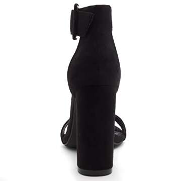 Herstyle Rumors Women's High Heels Open Toe Chunky Block Heeled Sandals with Ankle Strap – Dressy Strappy Heels for Prom Wedding Office, and Party, Black, Size 9.0