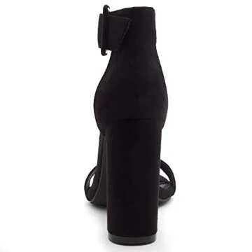 Herstyle Rumors Women's High Heels Open Toe Chunky Block Heeled Sandals with Ankle Strap – Dressy Strappy Heels for Prom Wedding Office, and Party, Black, Size 9.0