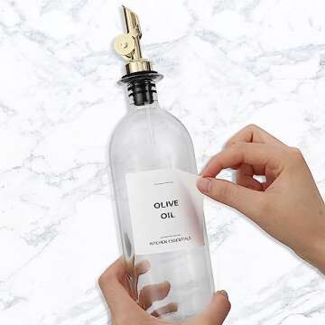 Spaceneat Olive Oil Dispenser Bottle - Includes 55 Kitchen Essential Labels - Cooking Oil Bottles for Kitchen, Coffee Syrup Dispenser - Pourer Spout with 16.9 fl oz Glass Container Cruet - 2pcs, Gold