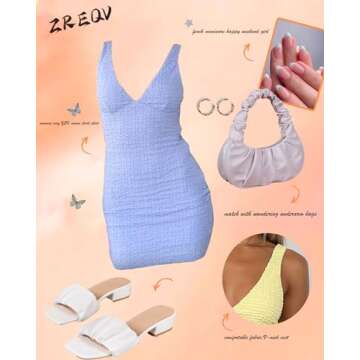 ZREQV Sexy Mini Dresses for Women Date Night Summer Bodycon Sleeveless V Neck Backless Vacation Y2K Cocktail Club Party Tank Dress Light Blue M