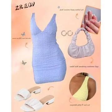 ZREQV Sexy Mini Dresses for Women Date Night Summer Bodycon Sleeveless V Neck Backless Vacation Y2K Cocktail Club Party Tank Dress Light Blue M