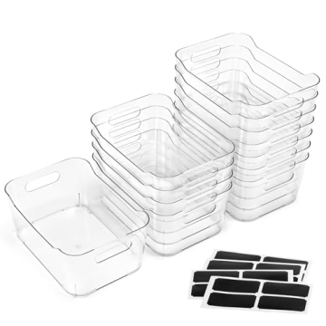 12 Pack Multi-Use Clear Storage Bins with Labels