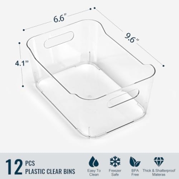 12 Pack Multi-Use Clear Storage Bins with Labels