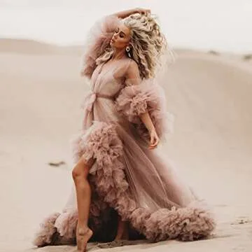 PLUVIOPHILY Maternity Tulle Dress Robe for Photoshoot Baby Shower Photography Skin