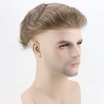 Dreambeauty Hairpieces for Men 10×8 inch Thin Skin Men's Toupee Human Hair Hair Replacement System Monofilament Net Base No.2 (#7)