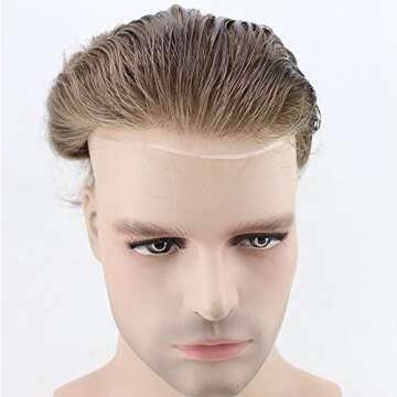 Dreambeauty Hairpieces for Men 10×8 inch Thin Skin Men's Toupee Human Hair Hair Replacement System Monofilament Net Base No.2 (#7)