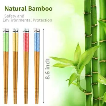 5 Pairs Chopsticks and Chopstick Rest Set, Cute Panda Chopsticks Holder 3 Pcs, Classic Japanese Style Bamboo Natural Reusable Chopsticks, Dishwasher - Safe, Chopsticks Holder Gift Set (Panda)