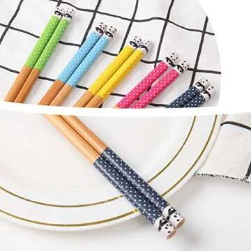 5 Pairs Chopsticks and Chopstick Rest Set, Cute Panda Chopsticks Holder 3 Pcs, Classic Japanese Style Bamboo Natural Reusable Chopsticks, Dishwasher - Safe, Chopsticks Holder Gift Set (Panda)