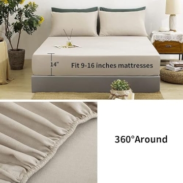 TUMEI Linen Sheets Queen Size - Soft & Durable Bedding Set