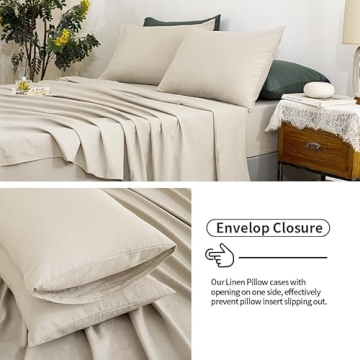 TUMEI Linen Sheets Queen Size - Soft & Durable Bedding Set