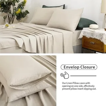 TUMEI Linen Sheets Queen Size - Soft & Durable Bedding Set