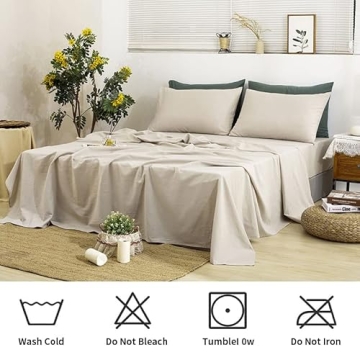 TUMEI Linen Sheets Queen Size - Soft & Durable Bedding Set
