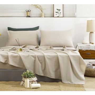 TUMEI Linen Sheets Queen Size - Soft & Durable Bedding Set
