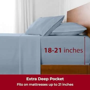 Mellanni Extra Deep King Sheets - 4 PC Iconic Collection Bedding - Hotel Luxury, Ultra Soft, Cooling Bed Sheets - Wrinkle, Fade, Stain Resistant (King, Blue Hydrangea)