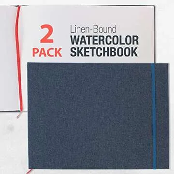 U.S. Art Supply 9" x 12" Watercolor Book, 2 Pack, 76 Sheets, 110 lb (230 GSM) - Linen-Bound Hardcove...