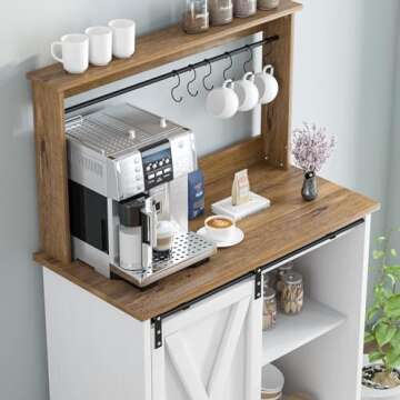 Farmhouse Coffee Bar Cabinet with Adjustable Storage