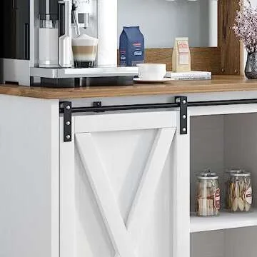 Farmhouse Coffee Bar Cabinet with Adjustable Storage