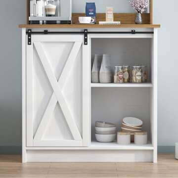 Farmhouse Coffee Bar Cabinet with Adjustable Storage