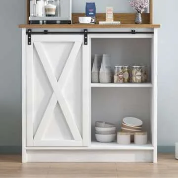Farmhouse Coffee Bar Cabinet with Adjustable Storage