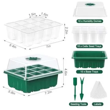 10 Pack Seed Starter Tray Seed Starter Kit (120 Cells Total Tray) with Adjustable Humidity Dome, Pla...