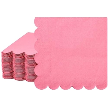 100 Pcs Scalloped Cocktail Napkins - Elegant Rose Red for Weddings and Parties