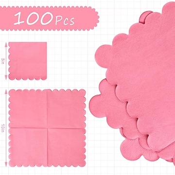 100 Scalloped Cocktail Napkins - Elegant Rose Red for Events