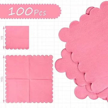 100 Scalloped Cocktail Napkins - Elegant Rose Red for Events