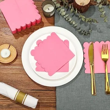 100 Scalloped Cocktail Napkins - Elegant Rose Red for Events