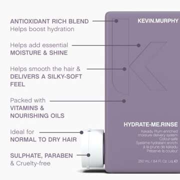 KEVIN.MURPHY HYDRATE-ME.RINSE - Moisturising Conditioner - For Normal & Dry Hair - Hair Repair - Colour Safe Conditioner - With Antioxidant Blend & Kakadu Plum - 250 mL / 8.4 fl oz