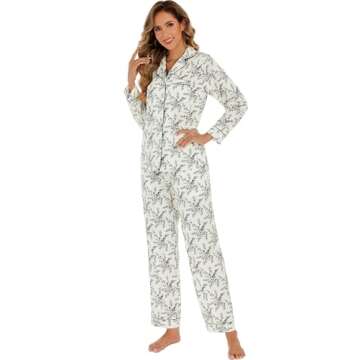 LUBOT 100% Cotton Pajamas for Women 2PC PJ Set Soft Pajama Set Woven Long Sleeve Button-Down Two Pie...