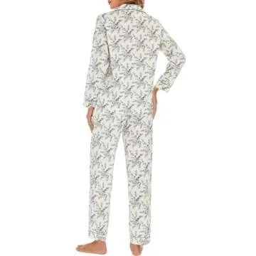 LUBOT 100% Cotton Pajamas for Women 2PC PJ Set Soft Pajama Set Woven Long Sleeve Button-Down Two Piece Printed Sleepwear Loungewear Set (Sketch Rose, M)