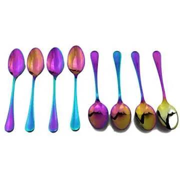PUZHLER Iridescent Rainbow color Mirror Polished Stainless Steel Coffee Spoon Dessert Spoons,Soup Spoons,7.48 inch, Cake Spoon Set of 8 Pieces