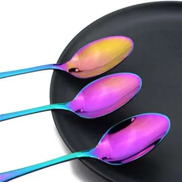 PUZHLER Iridescent Rainbow color Mirror Polished Stainless Steel Coffee Spoon Dessert Spoons,Soup Spoons,7.48 inch, Cake Spoon Set of 8 Pieces