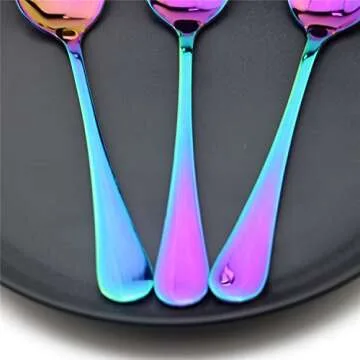 PUZHLER Iridescent Rainbow color Mirror Polished Stainless Steel Coffee Spoon Dessert Spoons,Soup Spoons,7.48 inch, Cake Spoon Set of 8 Pieces