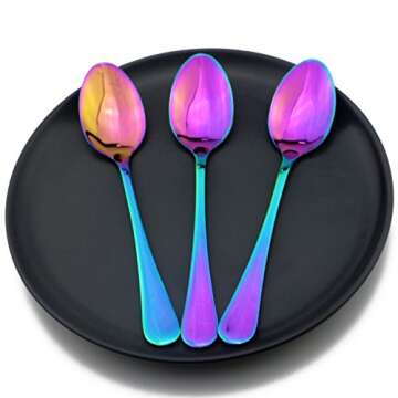 PUZHLER Iridescent Rainbow color Mirror Polished Stainless Steel Coffee Spoon Dessert Spoons,Soup Spoons,7.48 inch, Cake Spoon Set of 8 Pieces