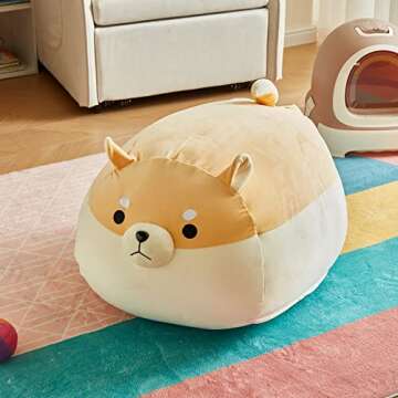 Stuffed Animal Storage Bean Bag Chair Cover for Kids Yellow Dog Shiba Inu Bean Bag Chair for Girls L...