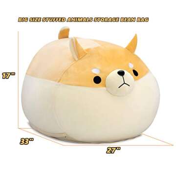 Stuffed Animal Storage Bean Bag Chair Cover for Kids Yellow Dog Shiba Inu Bean Bag Chair for Girls Large Size Toy Organizer Cover Only Without Filling